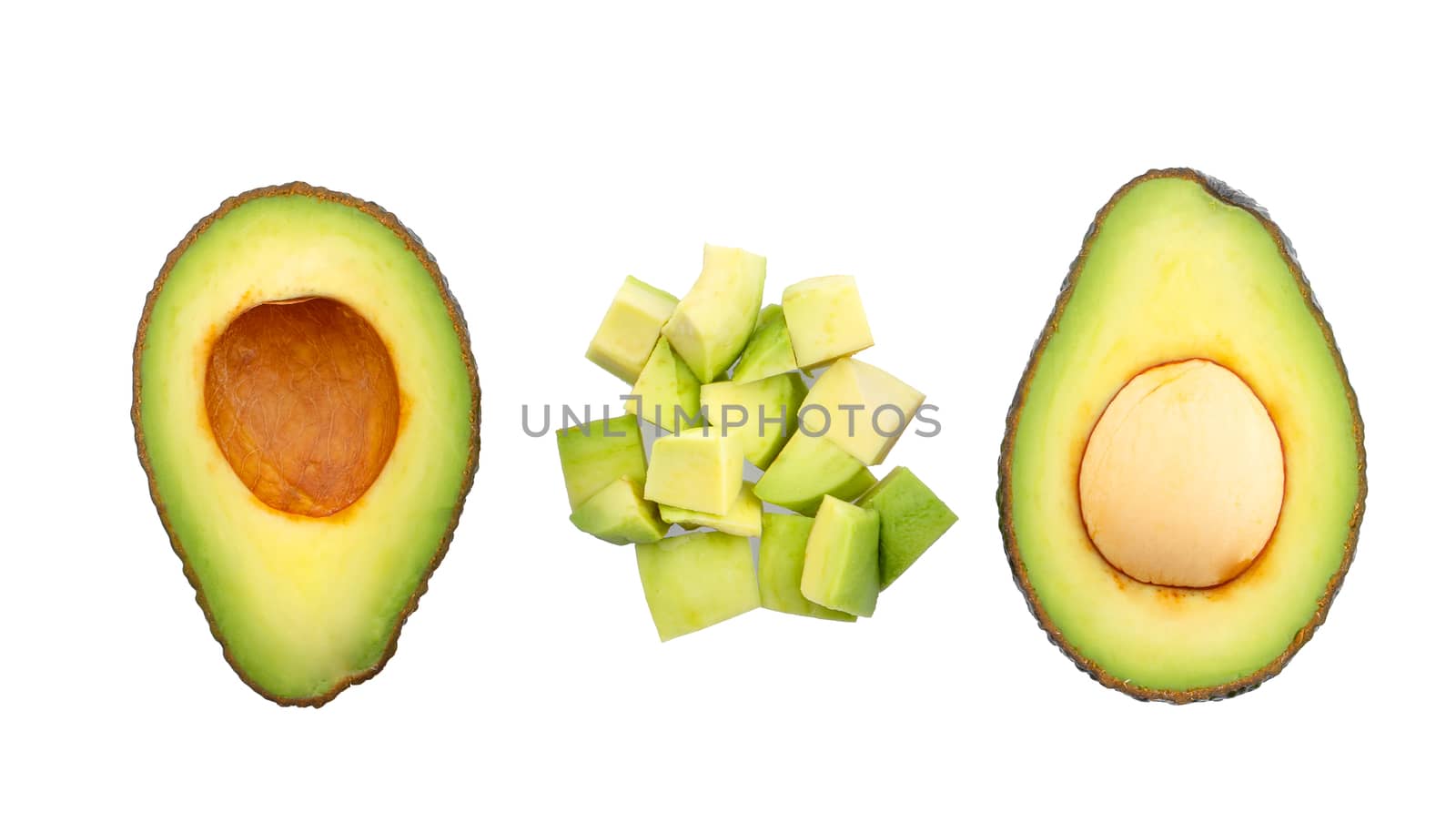 Fresh avocado fruits isolated on white background