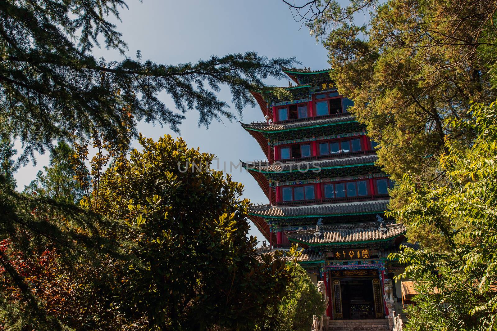 The view from Pagoda (Wangu Tower) on Lion Hill. Located in Old Town of Lijiang,