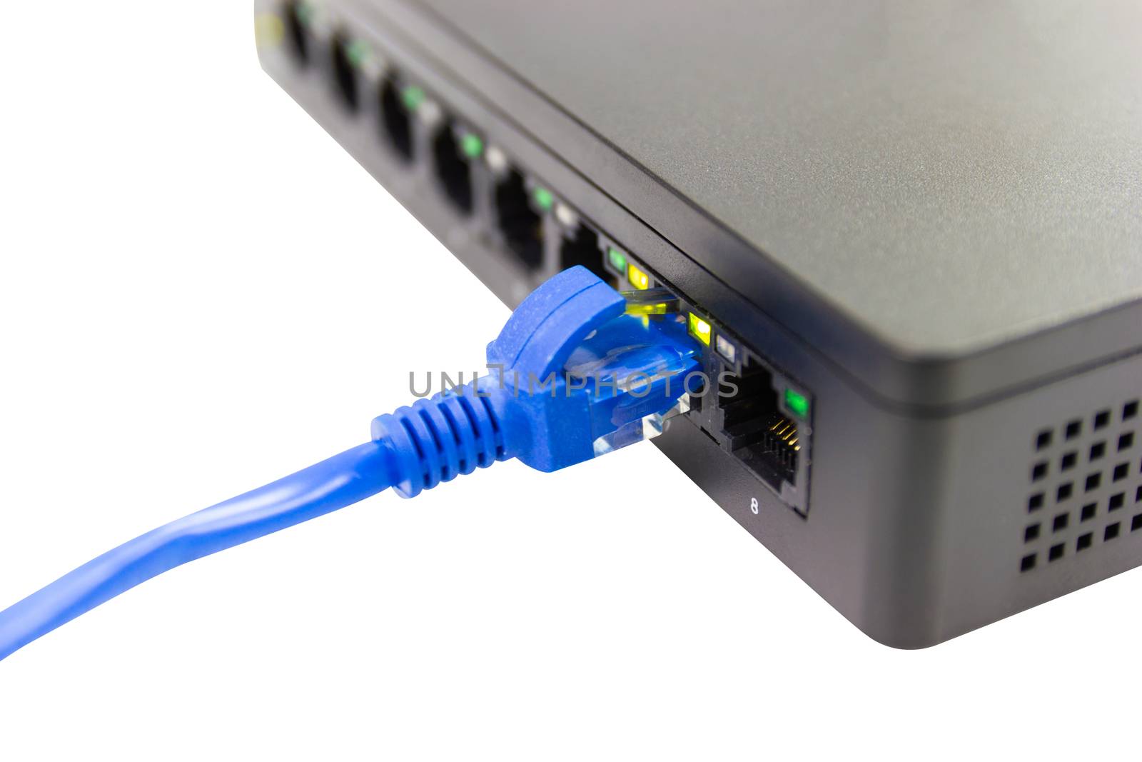 blue cable network cables connected to switch port concept business connection information internet