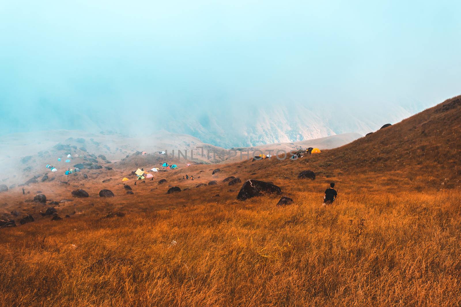 Mulayit Taung golden light of the morning sun and the mist covered on Mount Mulayit,Myanmar