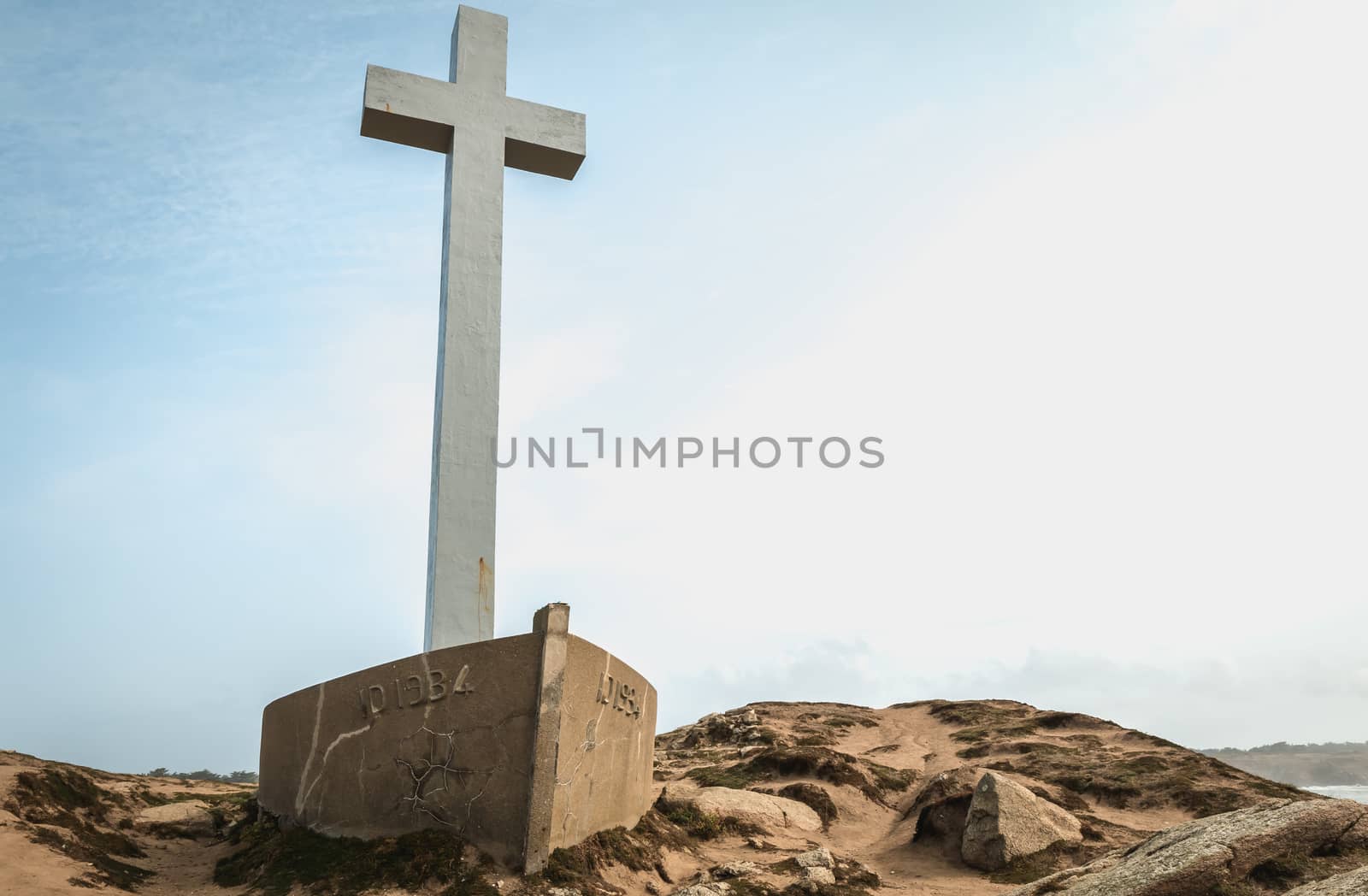 detail view on the Calvary of the sailors of the Pointe du Chatelet built in 1934 on the island of Yeu, France