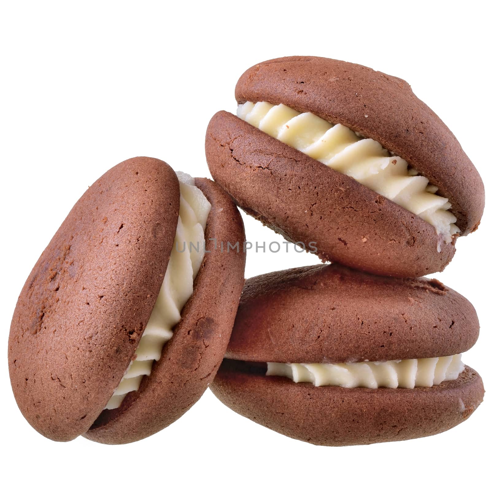 Appetizing chocolate chip cookies isolated on white background.