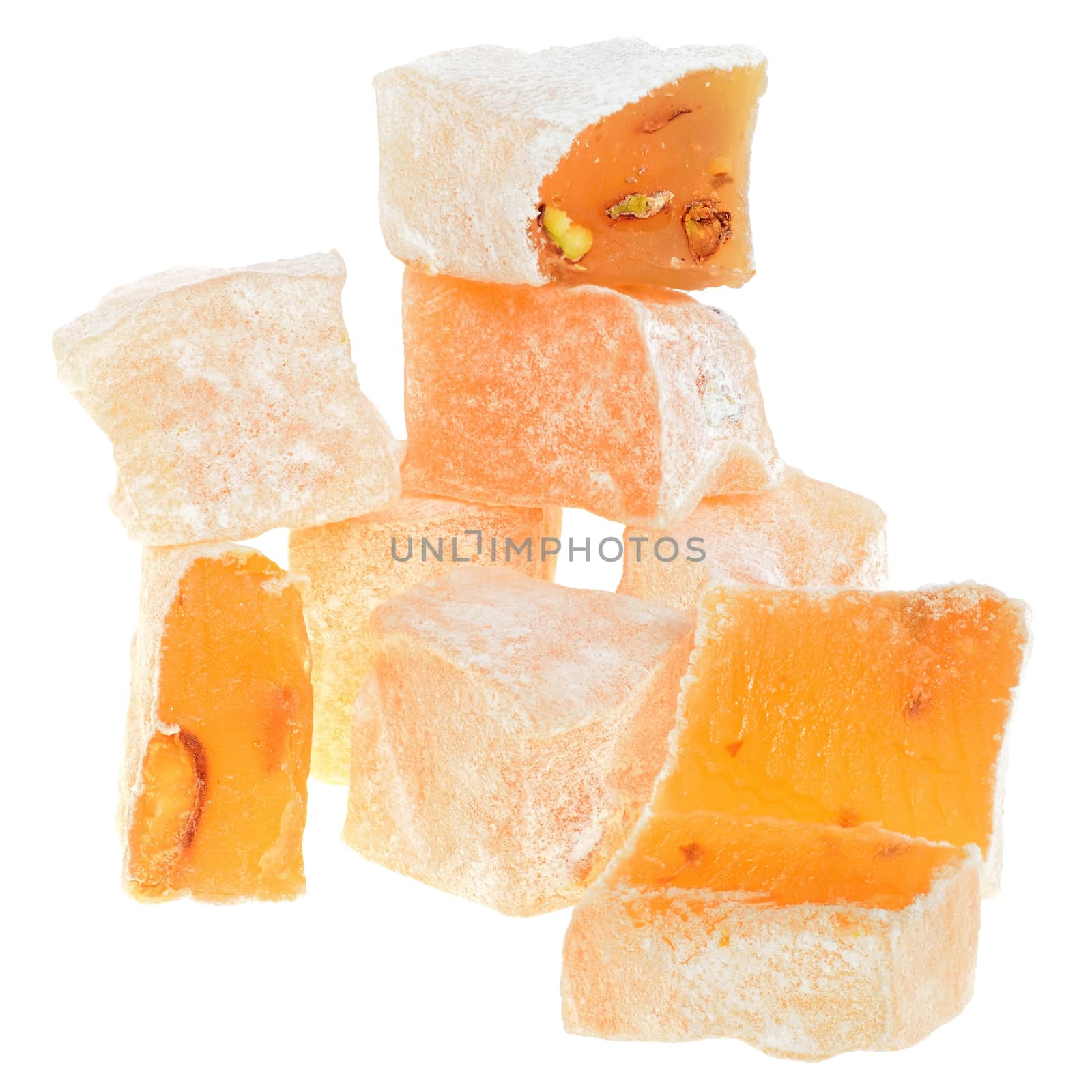 Turkish delight closeup isolated on white background.