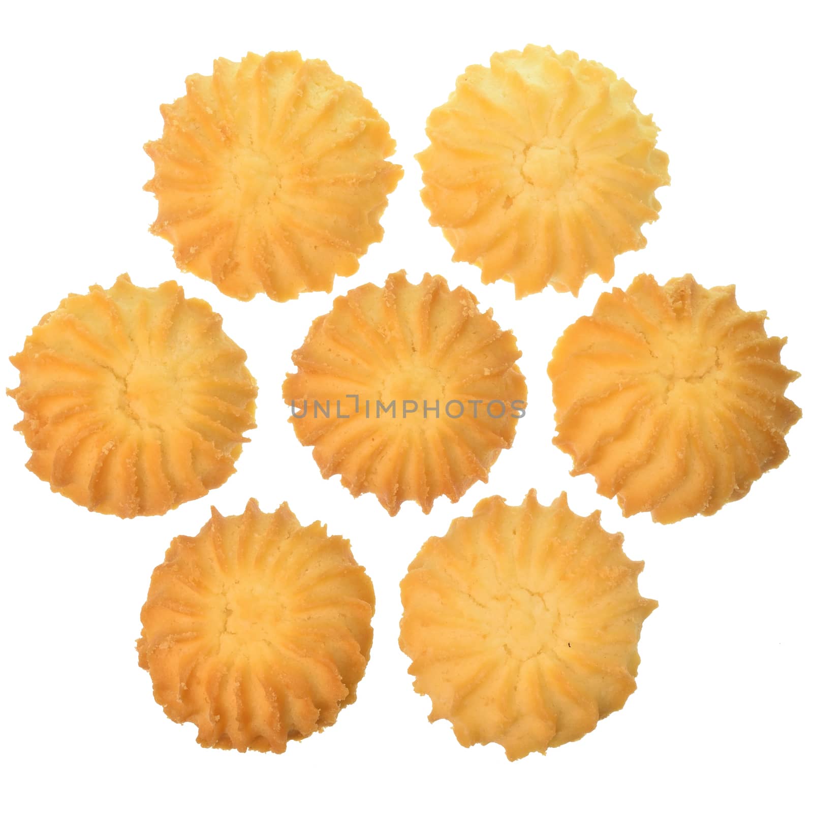 Homemade shortbread cookies isolated on white background.