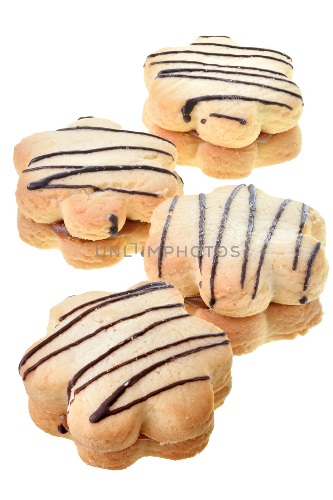 homemade cookies sandwich with chocolate and custard isolated on white background.