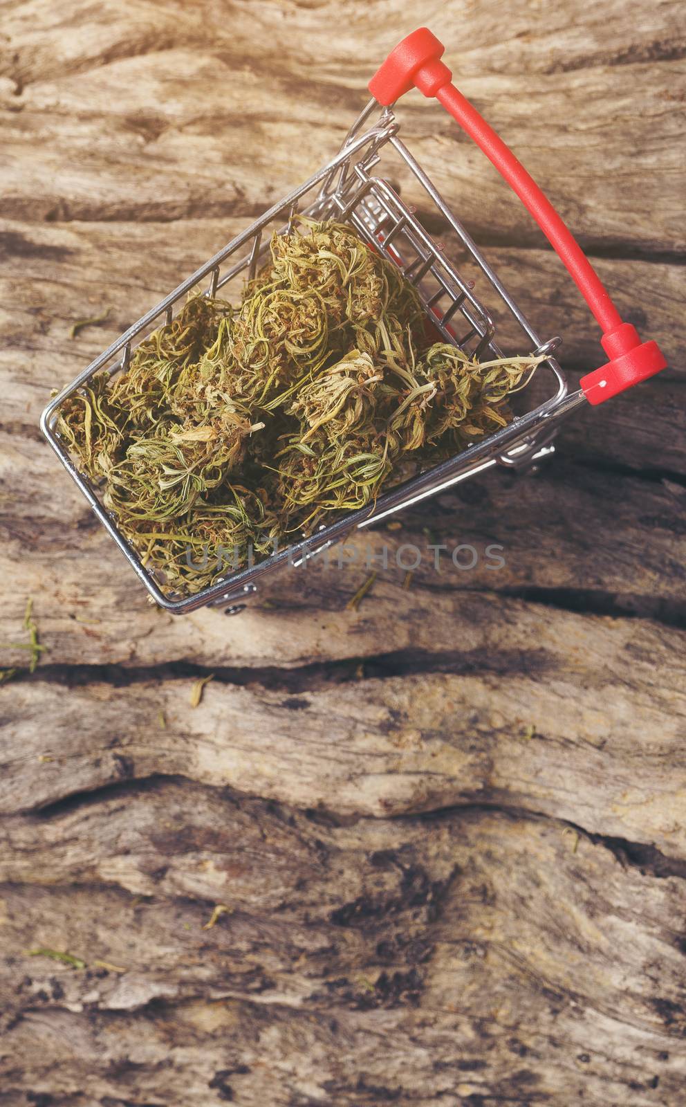 dried cannabis medical marijuana in mini trolley 