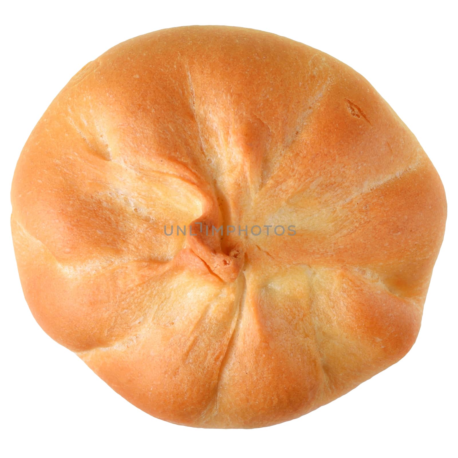 Sweet bun top view isolated on white background.