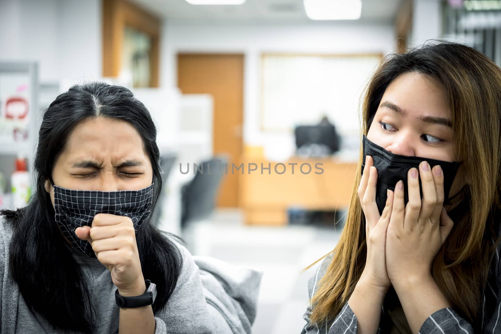 Women wearing mask protection epidemic flu covid19 by PongMoji