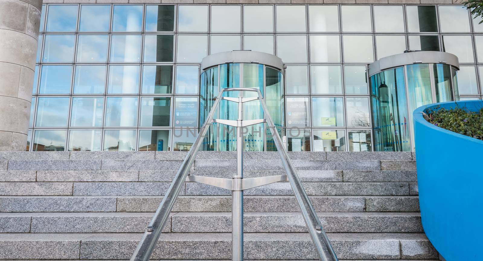 Dublin, Ireland - February 16, 2019: Architectural detail of the Dublin City Council building in the city center on a winter day