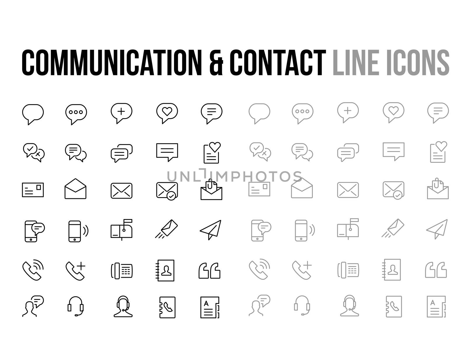 Customer support, contact, messaging, communication vector thin icons by cougarsan