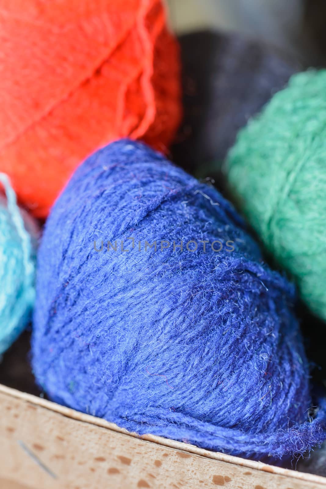 Detail of colorful balls of wool