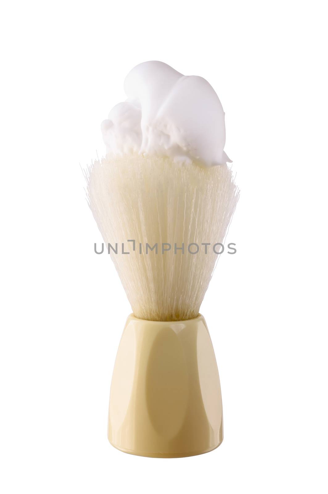 A shaving brush with shaving cream. isolated on white background