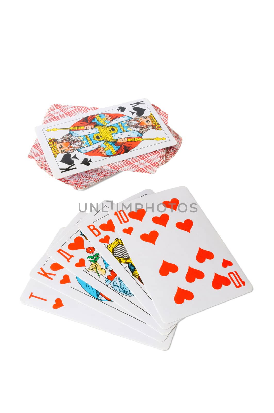 A straight Flush with russian cards, with cyrillic types