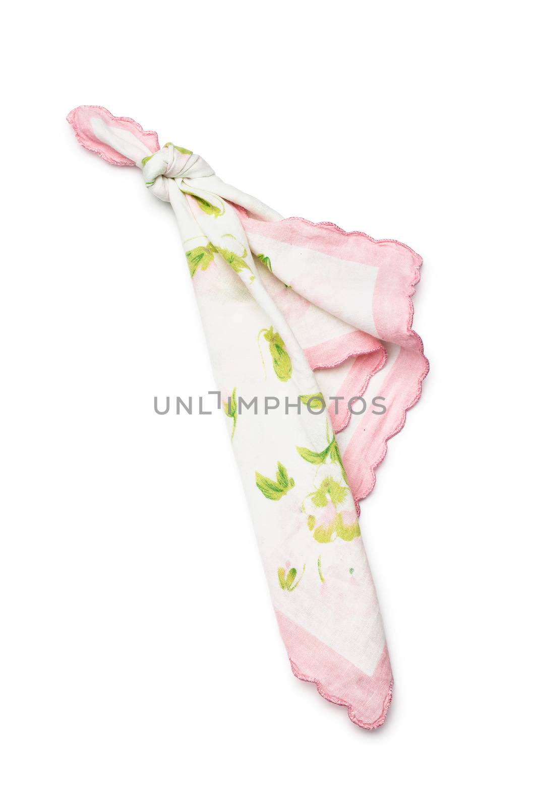 A handkerchief with a knot, to remember something to not forget, isolated on white background