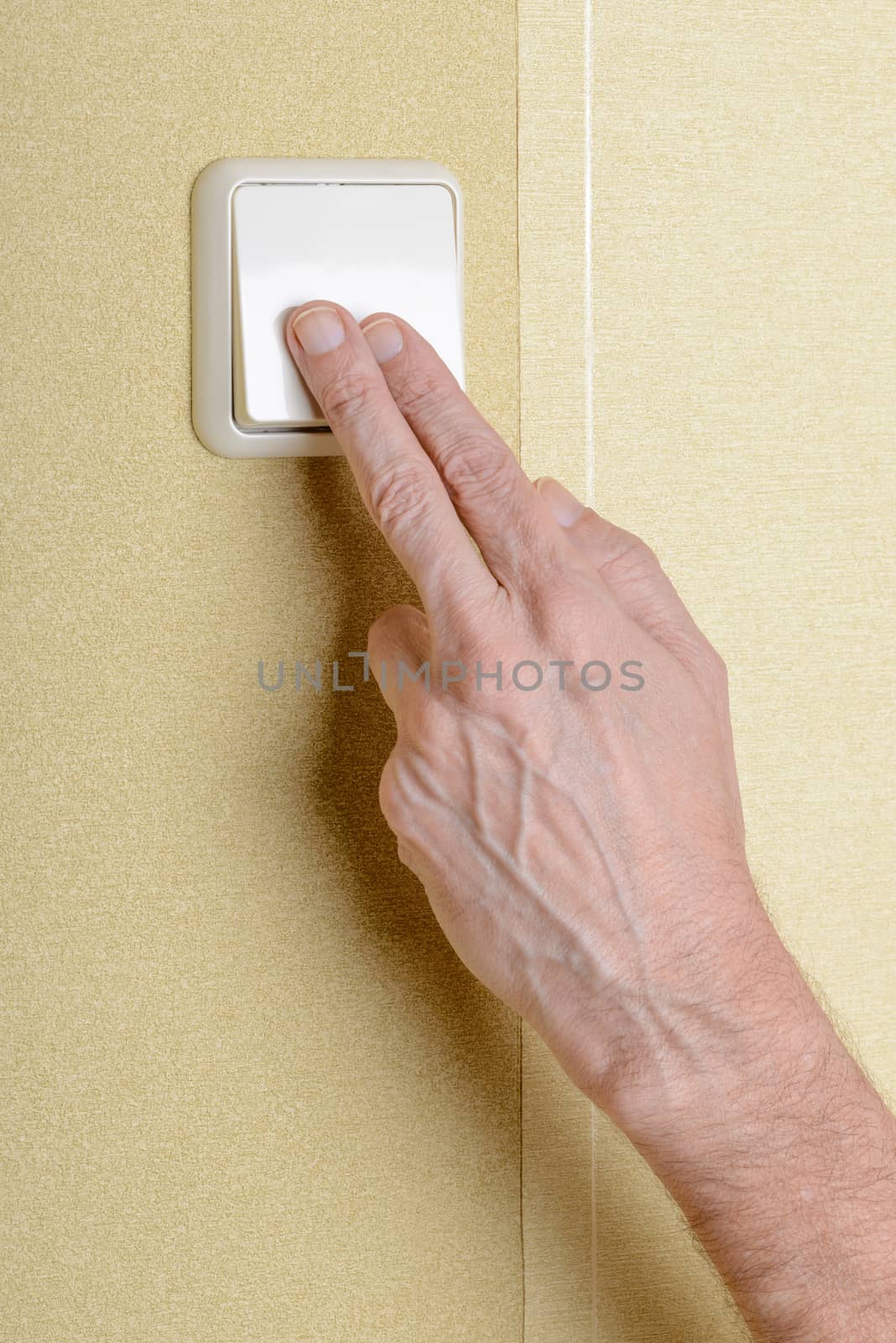 Two fingers switching, in or off, the light with a big square security electric interrupter