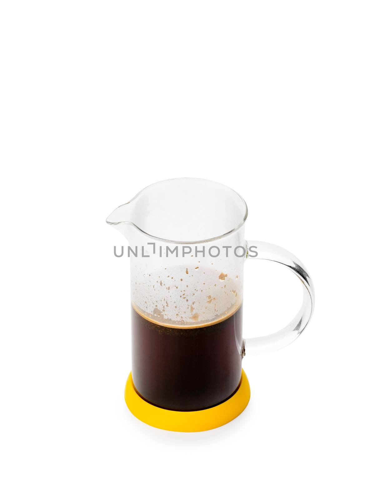 Half full glass French press, without lid,  for coffee and tea, isolated on white background