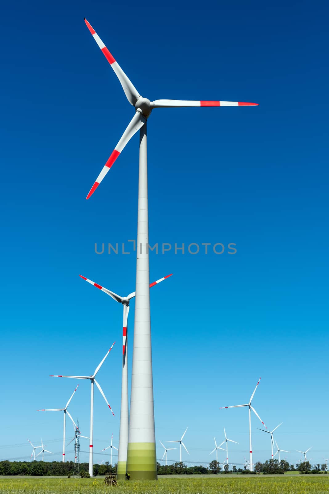 Wind energy plants on a sunny day seen in Germany