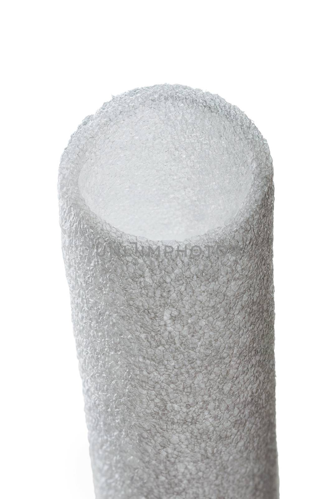 A white extruded polyethylene foam tube isolated on white background