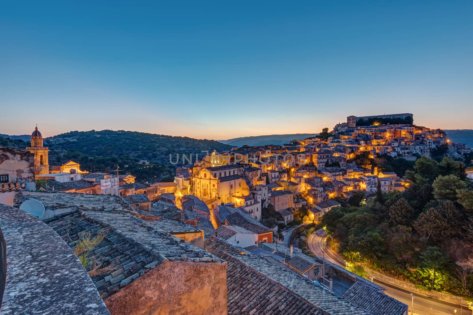 The old town of Ragusa Ibla in Sicily just before sunrise