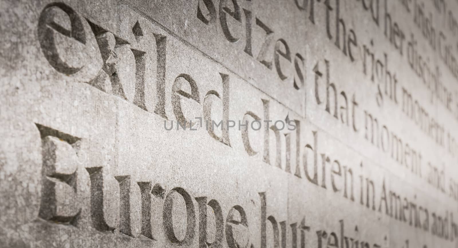 Dublin, Ireland - February 13, 2019: Architecture detail of the War Memorial building Arbor Hill Memorial to the historic downtown townscape on a winter day