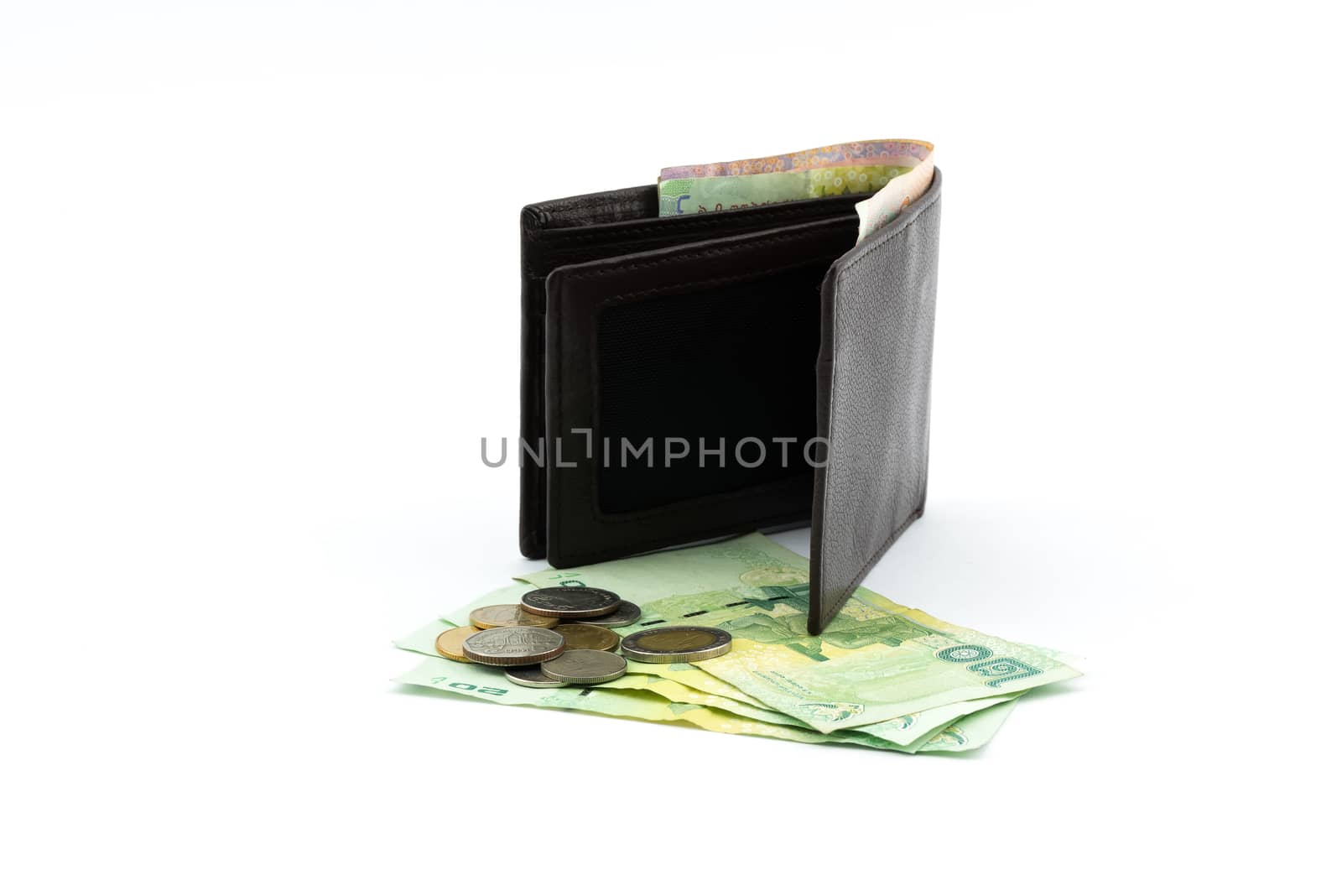 Wallet and money isolated on white background by YingTanthawarak