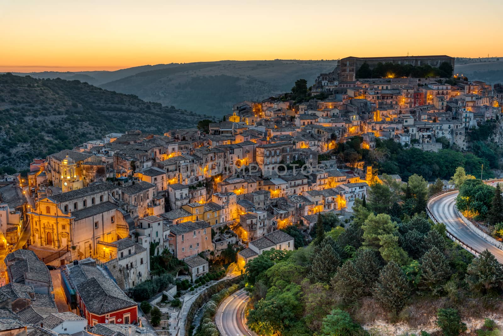 The beautiful old part of Ragusa in Sicily, Italy, before sunrise