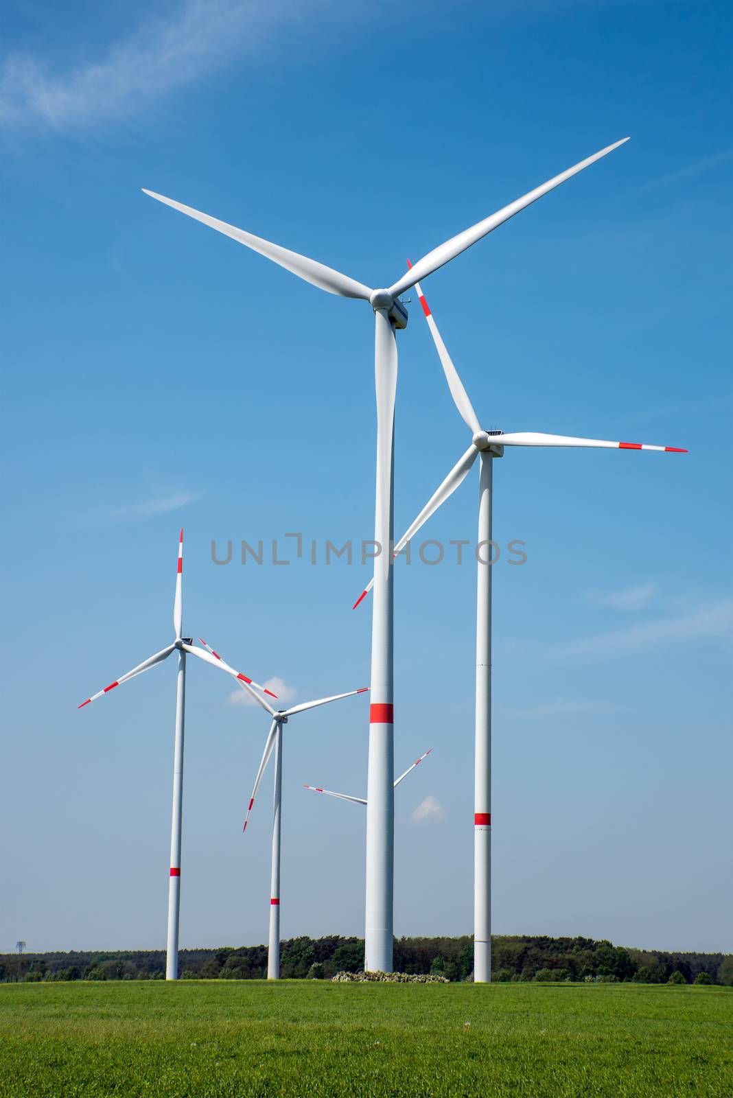 Wind power plants in the fields seen in rural Germany