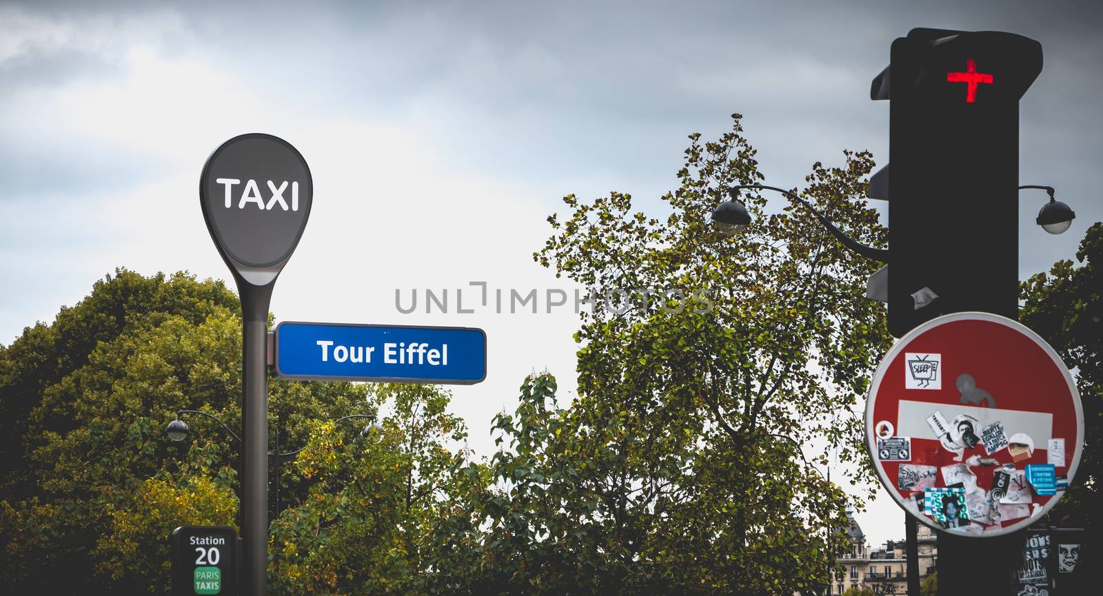 road sign showing the Parisian taxi station Eiffel Tower by AtlanticEUROSTOXX