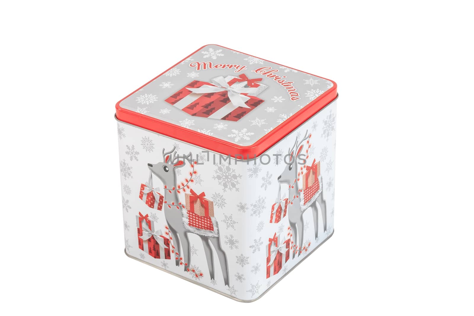 Mulhouse, France - December 29, 2017: Christmas tin box containing gingerbreads coated with dark chocolate - Alsatian specialty during the end-of-year festivities in studio