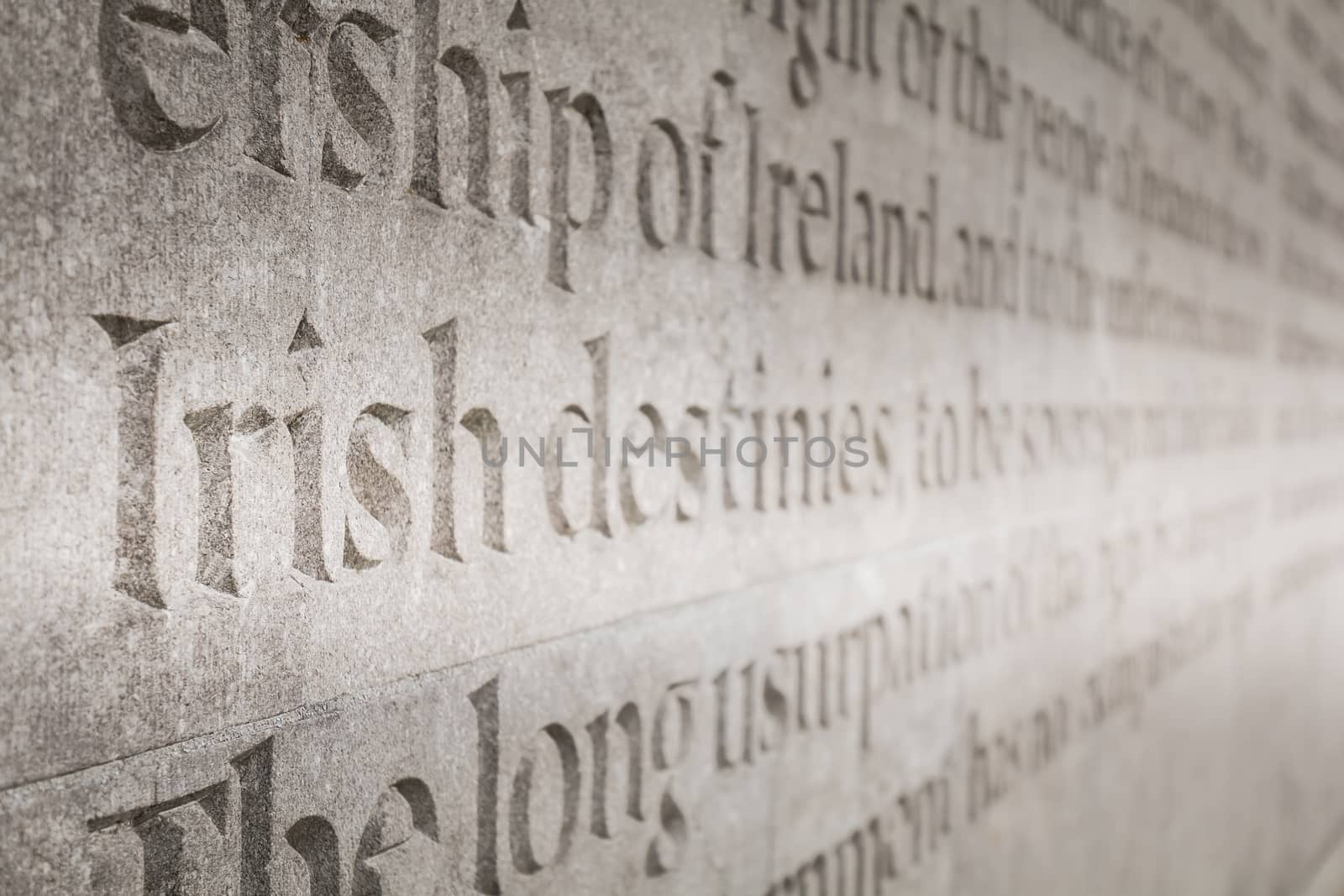 Dublin, Ireland - February 13, 2019: Architecture detail of the War Memorial building Arbor Hill Memorial to the historic downtown townscape on a winter day