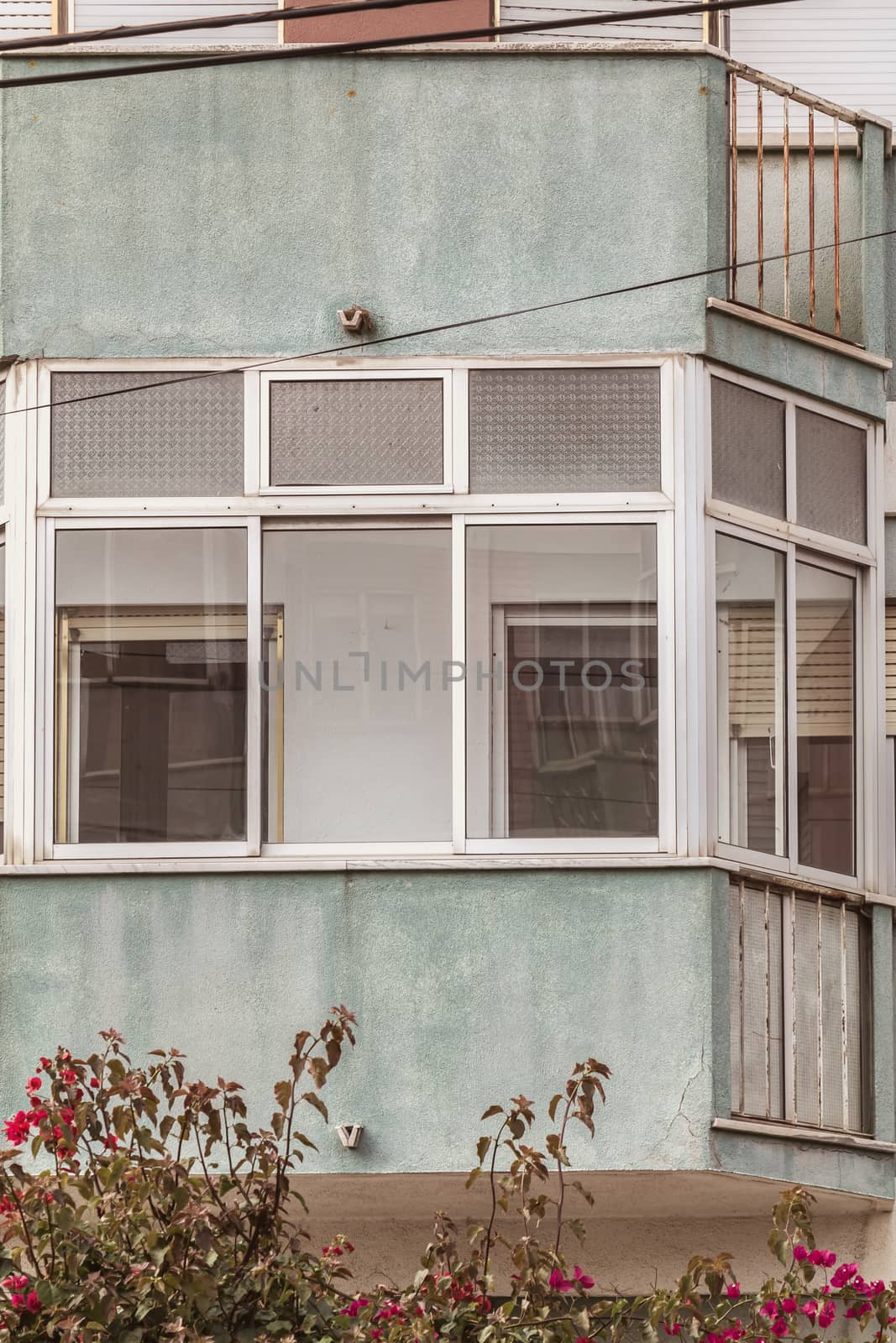 Lisbon, Portugal - October 9, 2015: architectural detail of a typical suburban residential building on a fall day