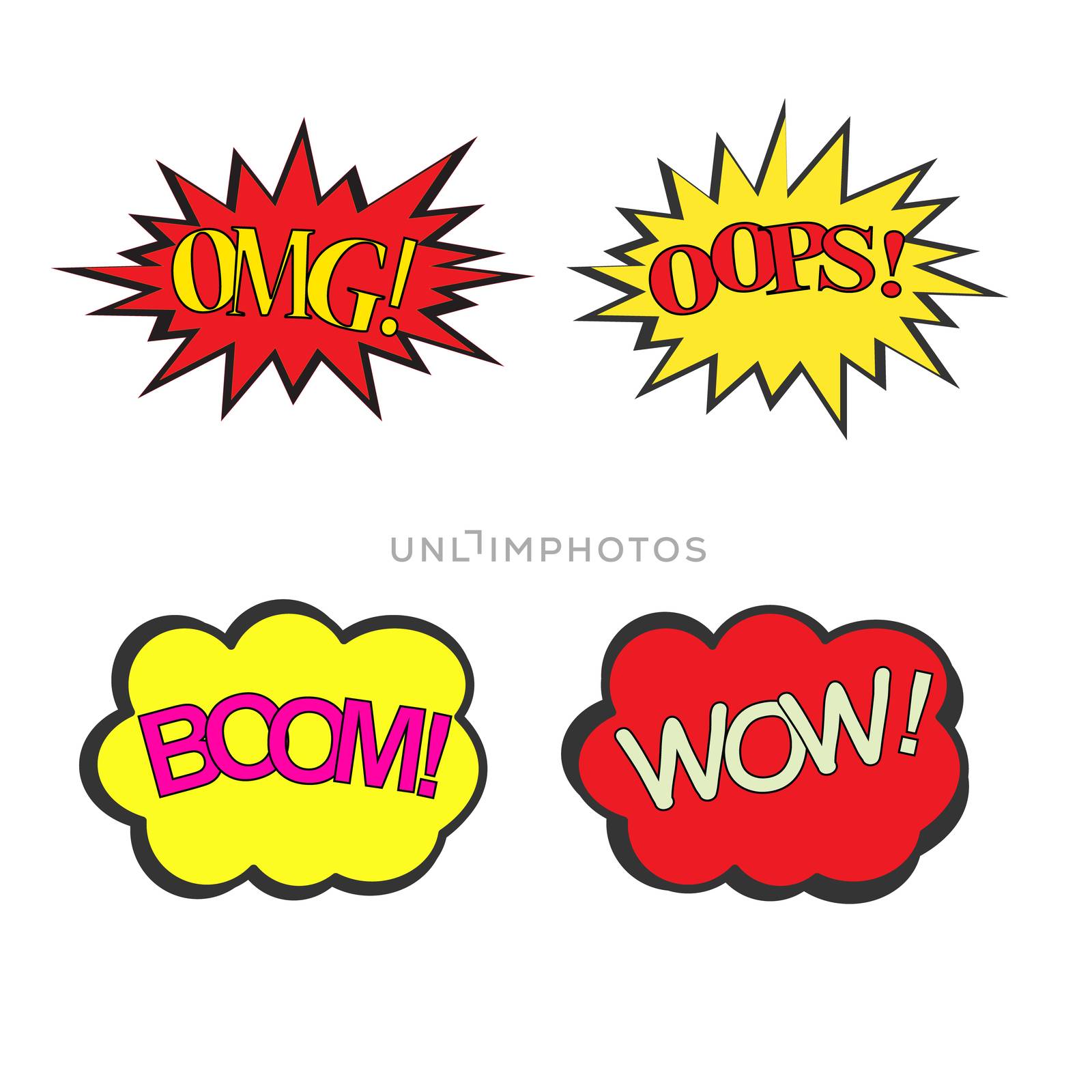 set of comic text effects pop art style. flat style. comic icon for your web site design, logo, app, UI. comic symbol.