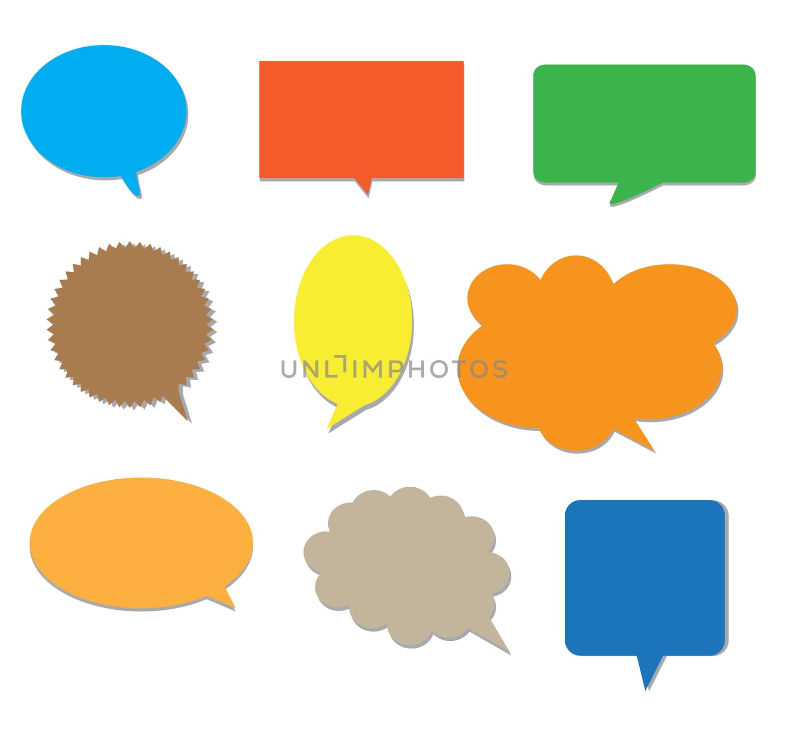 blank empty colors speech bubbles. flat style. colors speech bub by suthee