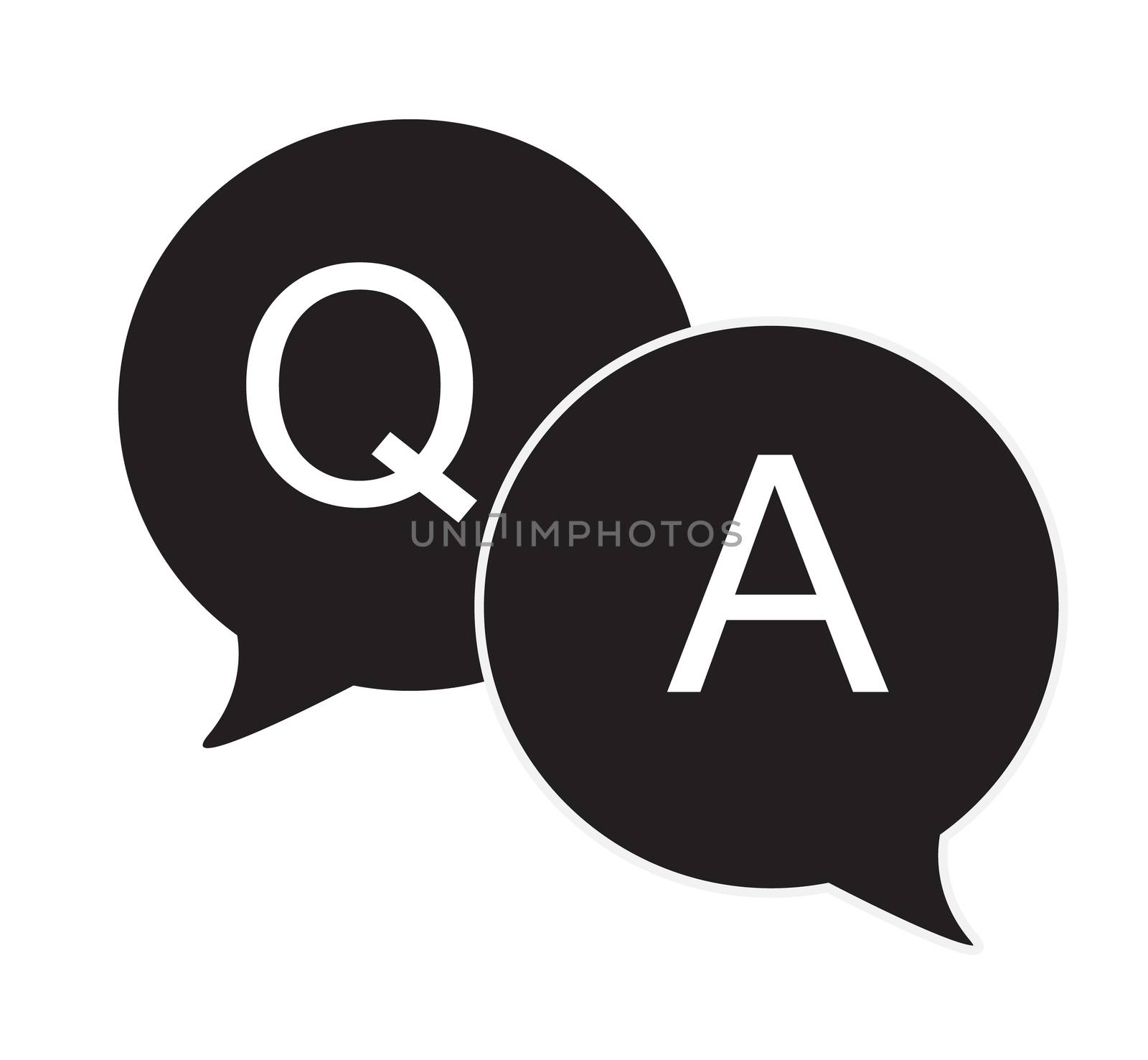 questions & answers speech bubbles flat icon on white background. Q&A sign.