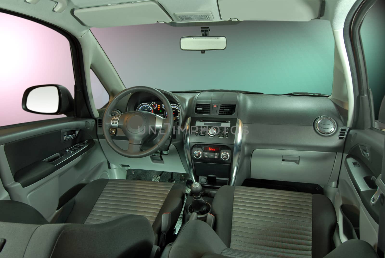 the inside of the passenger car, front view