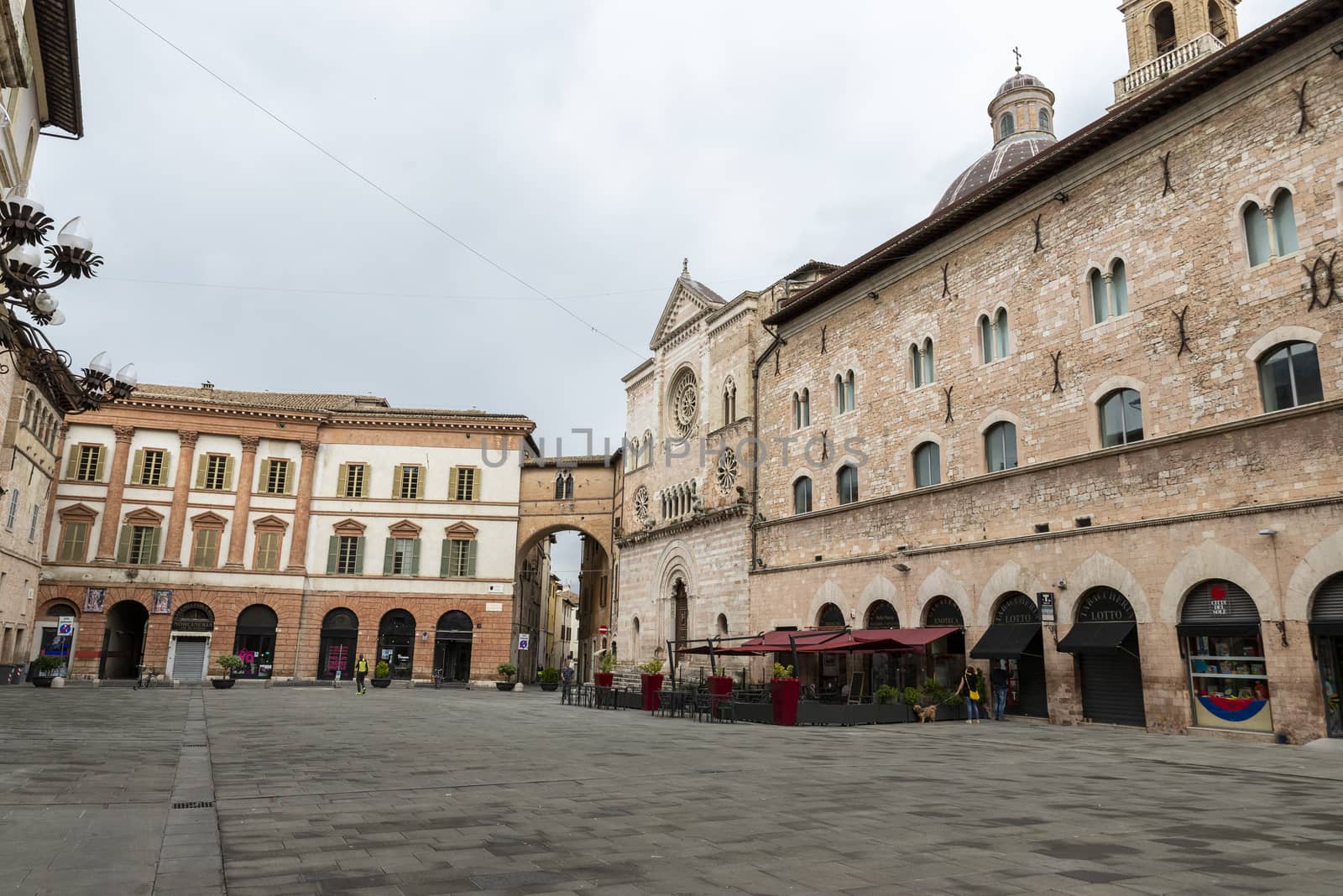 foligno.italy june 14 2020 :main square of foligno where there is the municipality and the church of san feliciano