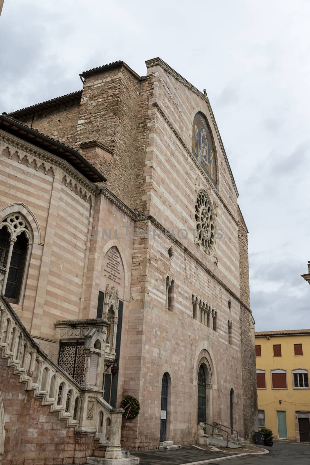 foligno.italy june 14 2020 :main church of foligno san feliciano large structure with bell tower and dome