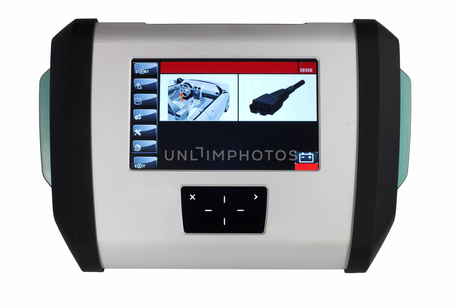 electronic car diagnostic device on white background