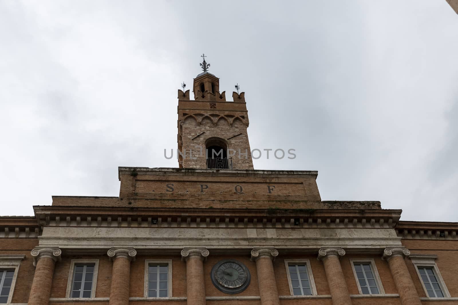 foligno.italy june 14 2020 :municipality of foligno large structure with tower province of perugia