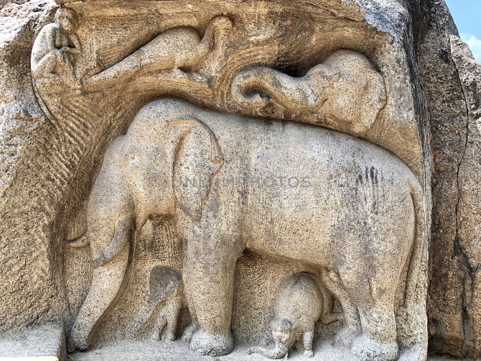 Bas relief sculptures found in the cave temples and it comprised of the group of monuments at Mahabalipuram