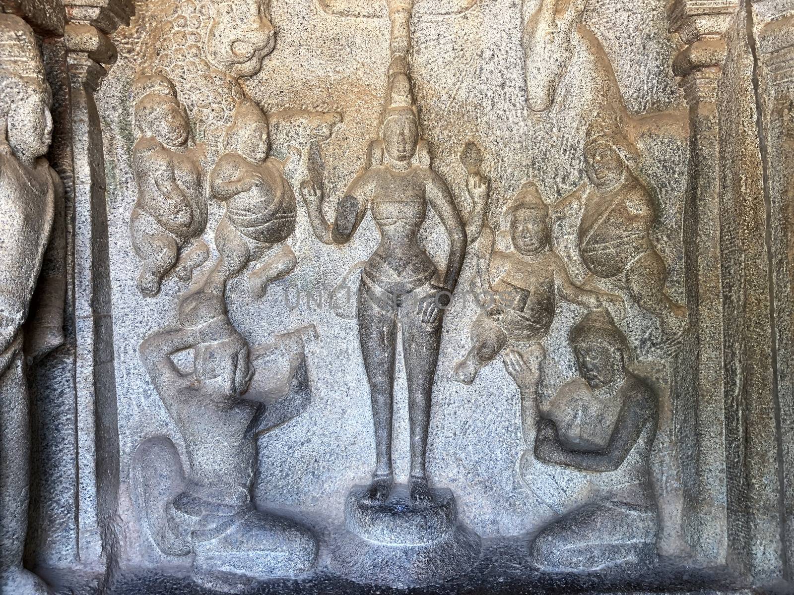 Bas relief sculptures found in the cave temples and it comprised of the group of monuments at Mahabalipuram