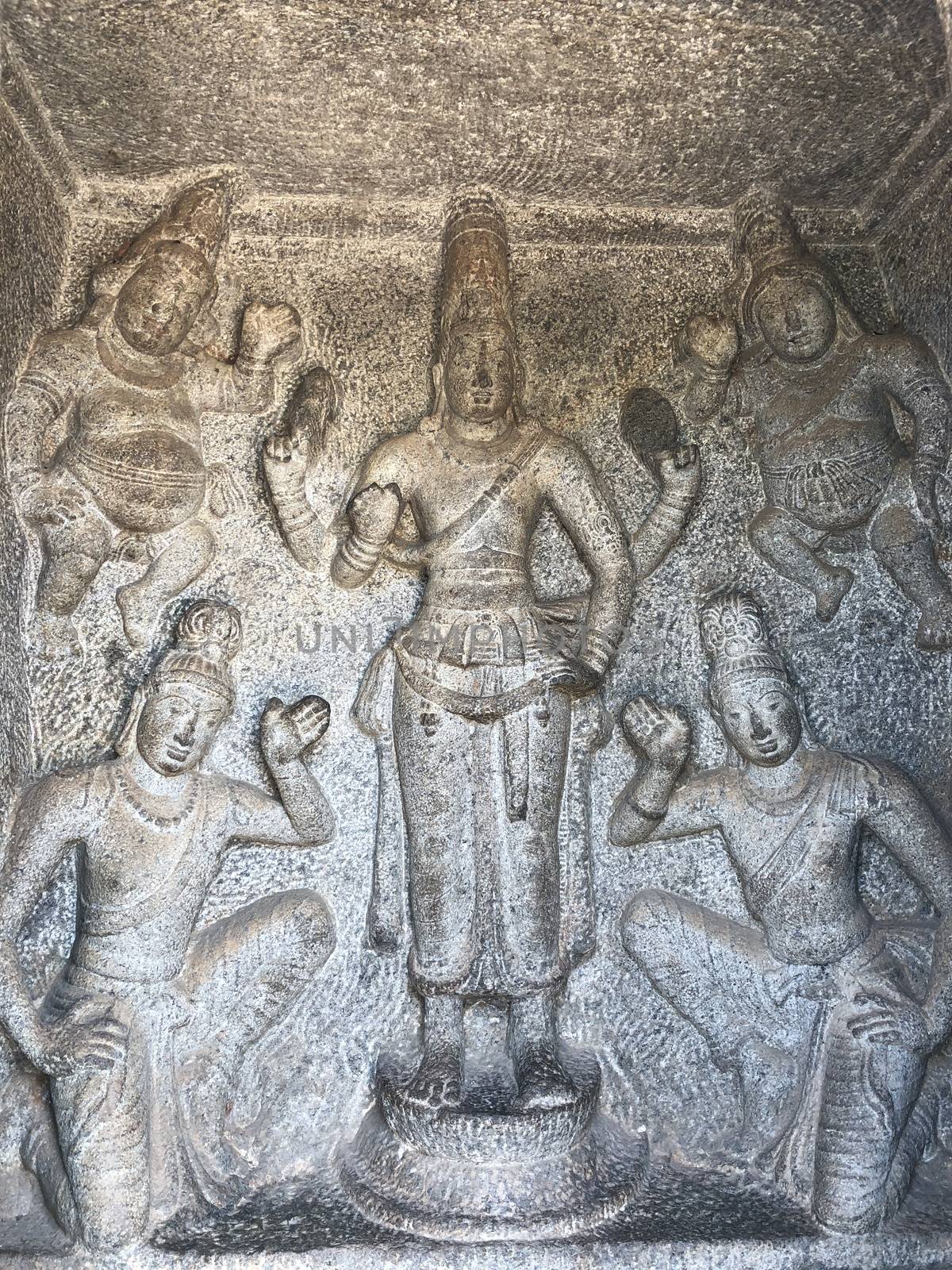 Bas relief sculptures found in the cave temples and it comprised of the group of monuments at Mahabalipuram