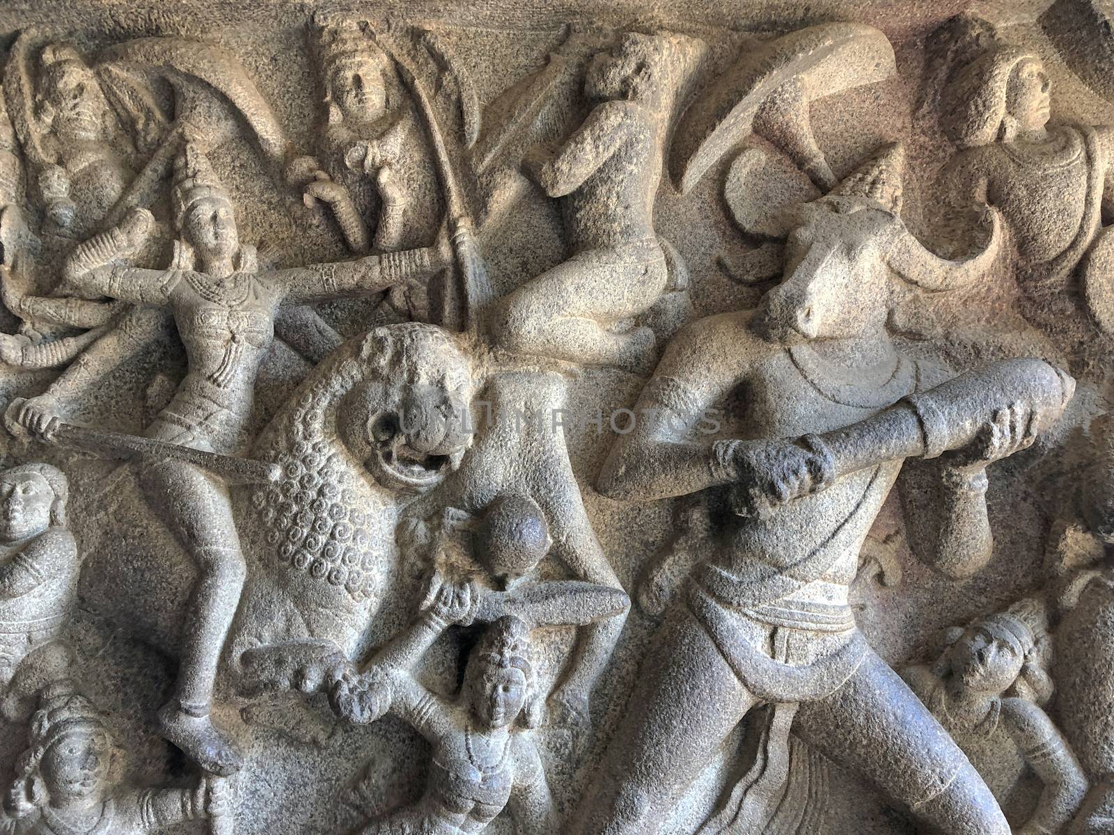 Bas relief sculptures found in the cave temples and it comprised of the group of monuments at Mahabalipuram