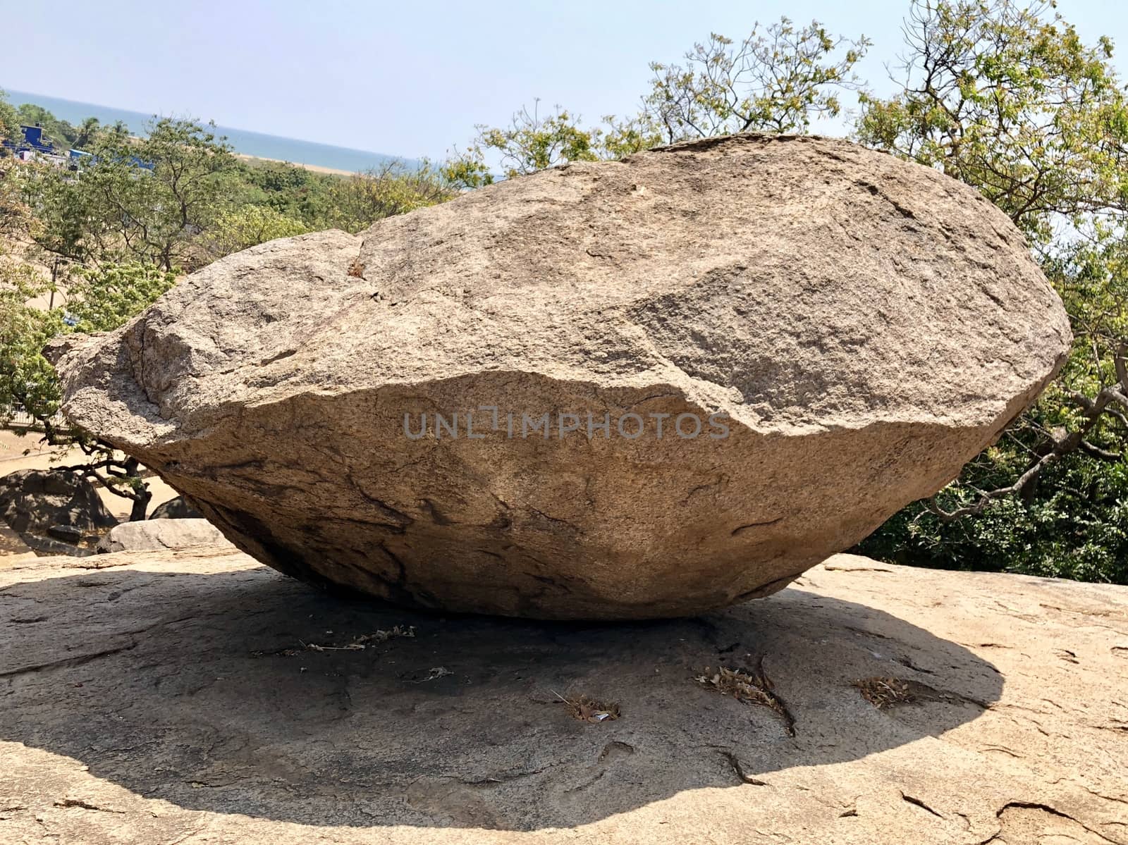 Monolithic granite rocks are found in the top of the cave temples at Mahabalipuram