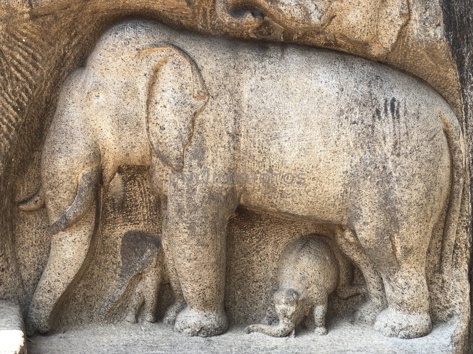 Bas relief sculptures found in the cave temples and it comprised of the group of monuments at Mahabalipuram
