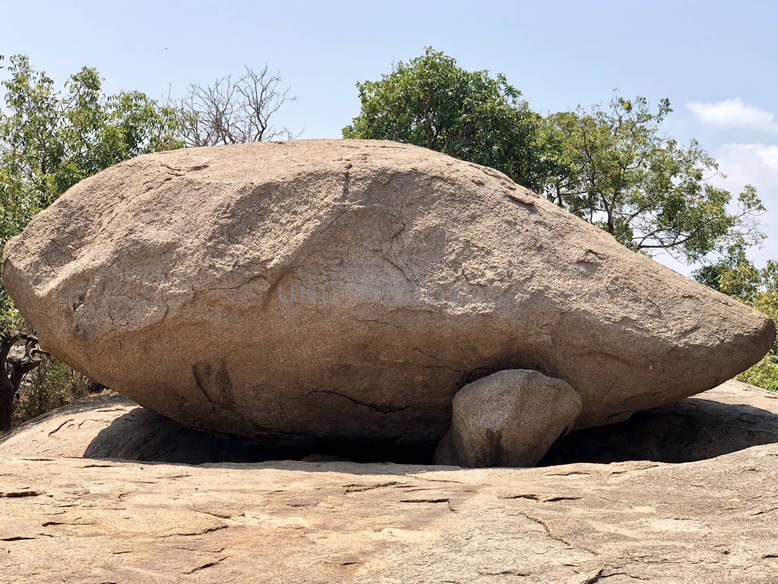 Monolithic granite rocks are found in the top of the cave temples at Mahabalipuram