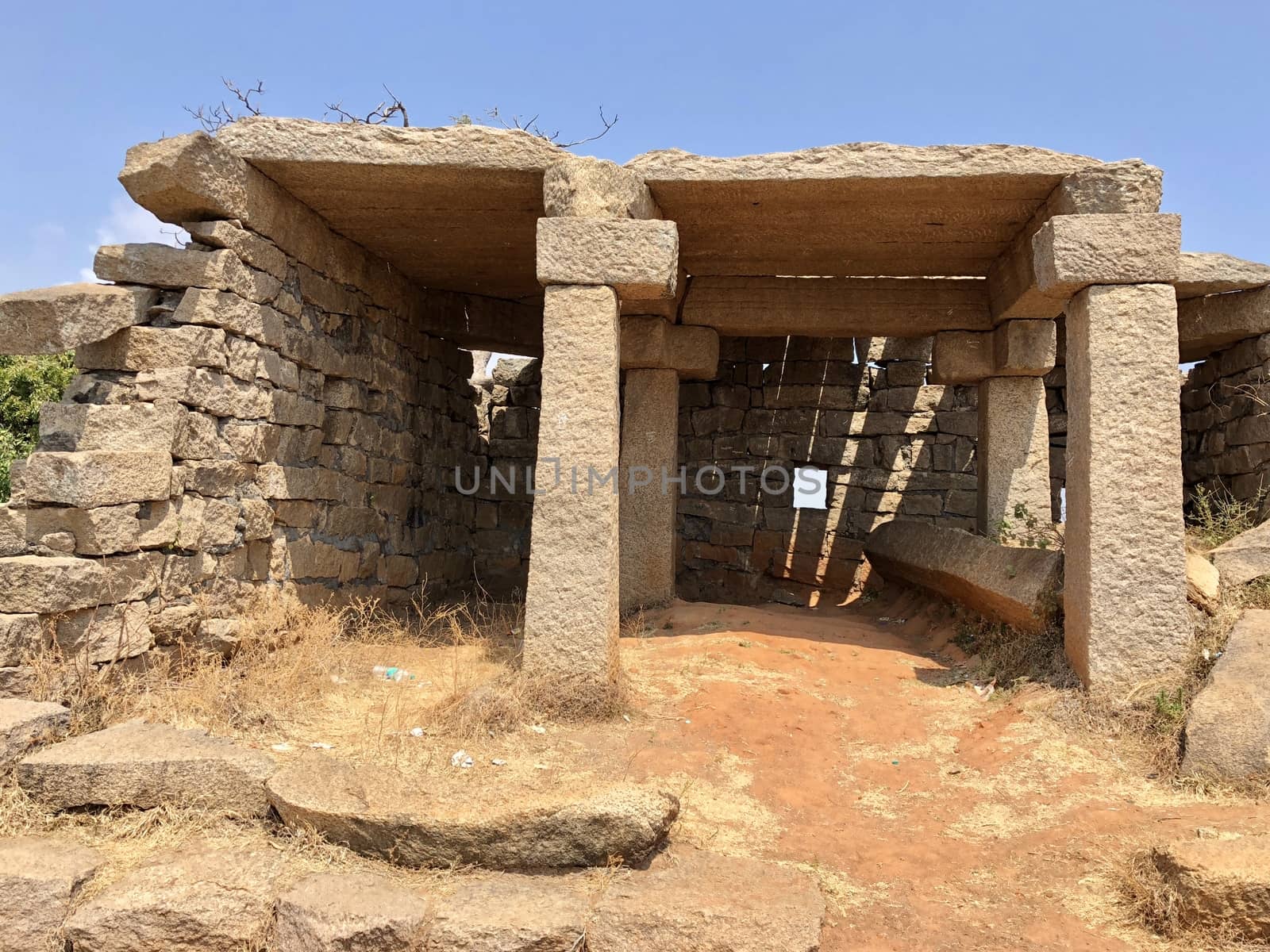Beautiful view of ancient unfinished building in the Mahabalipuram