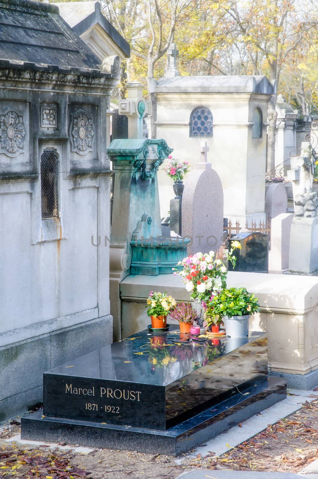 Marcel Proust Tomb in the Pere Lachaise cemetery in Paris, France