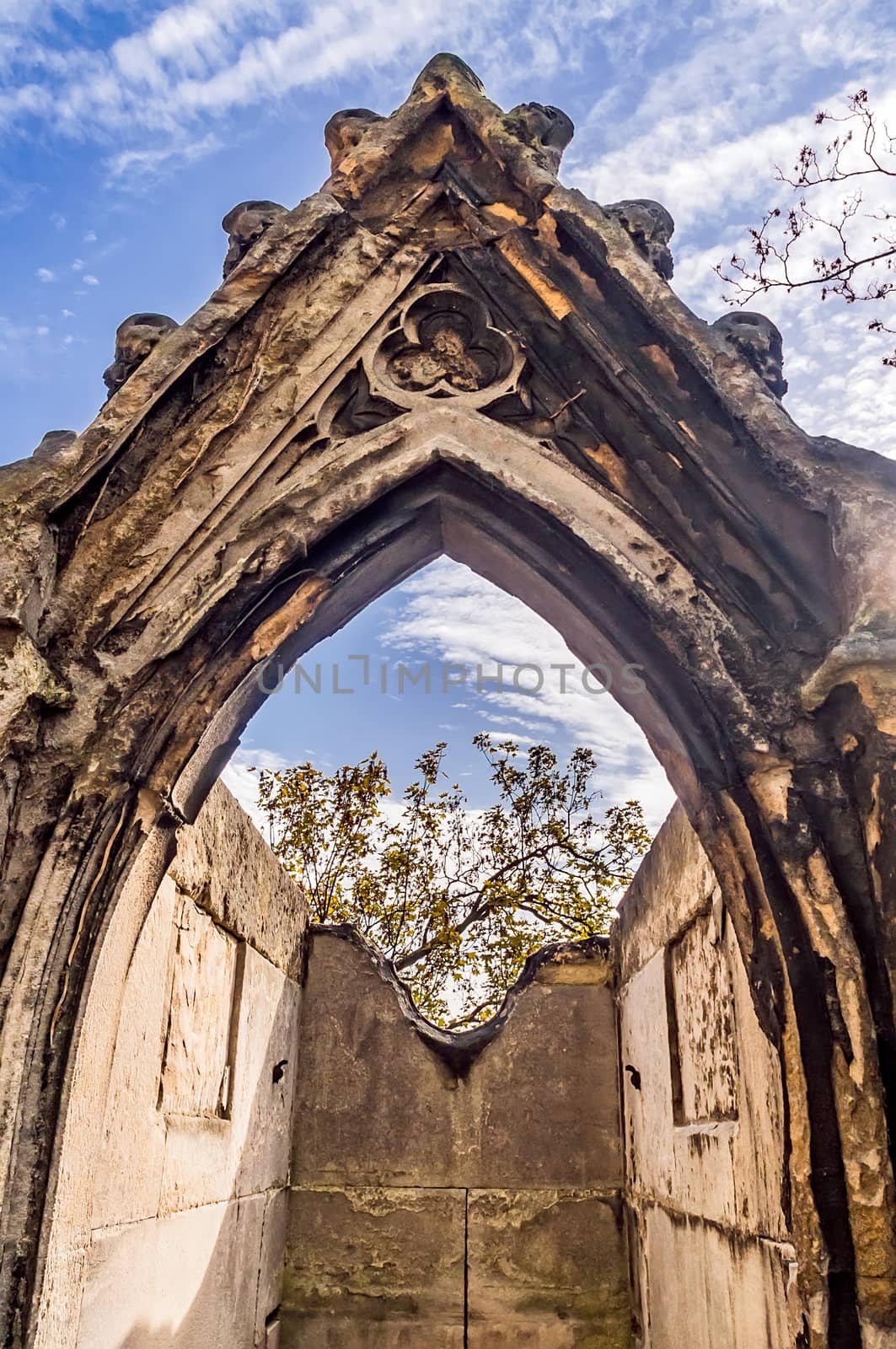 A view of the Pere Lachaise, the most famous cemetery in Paris, France,  with the tombs of very famous people