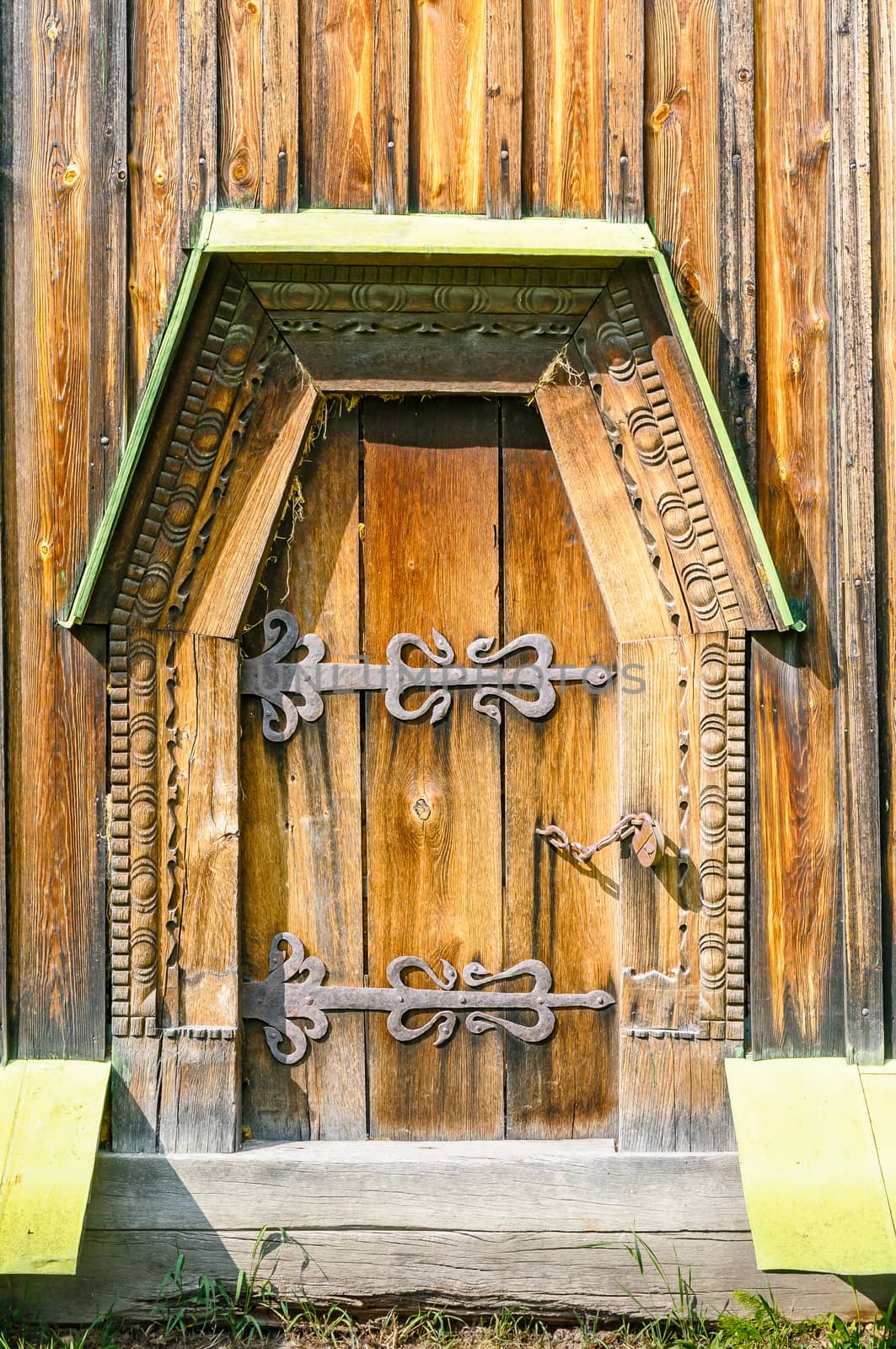 Detail of the door of a typical ukrainian antique orthodox church, in Pirogovo near Kiev